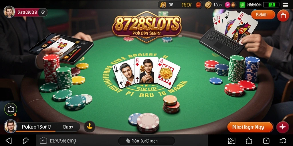 Screenshot utama 8728SLOTS menampilkan para pemain yang serius bermain Poker.