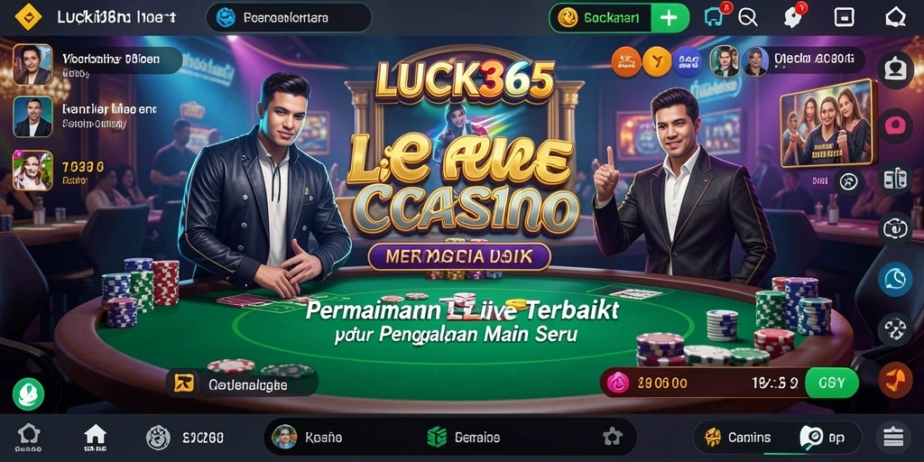 Tampilan gameplay LUCK365 menampilkan dealer langsung yang berinteraksi dengan pemain.