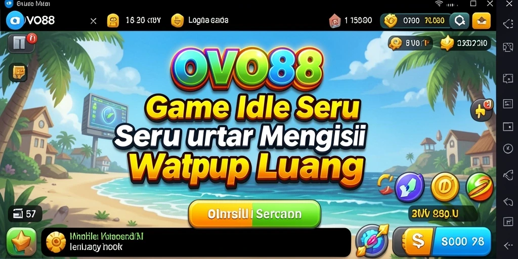 Screenshot OVO88 menunjukkan gameplay Idle yang mengasyikkan dengan berbagai karakter dan bangunan.