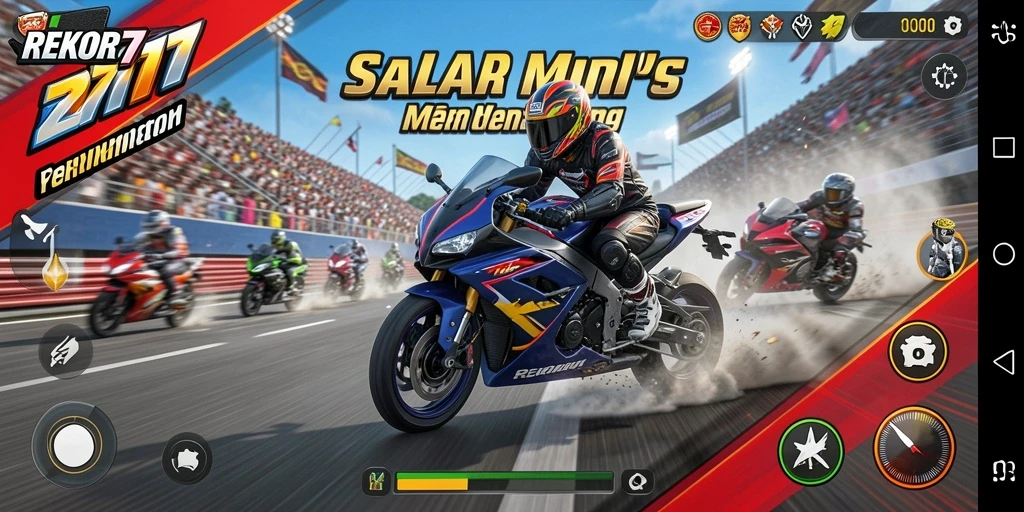 Screenshot gameplay <strong>REKOR777</strong> yang menampilkan balapan motor seru.