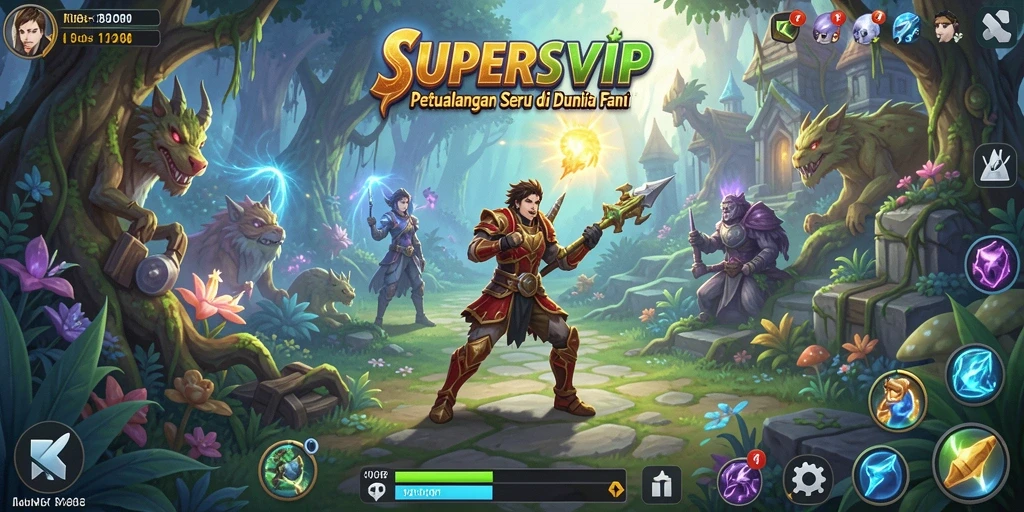 Screenshot gameplay SUPERSVIP menampilkan petualangan seru dan karakter menarik.