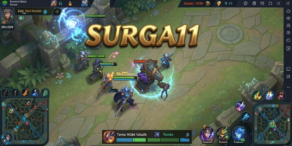 Tampilan gameplay seru dalam SURGA11 dengan aksi MOBA yang menegangkan.